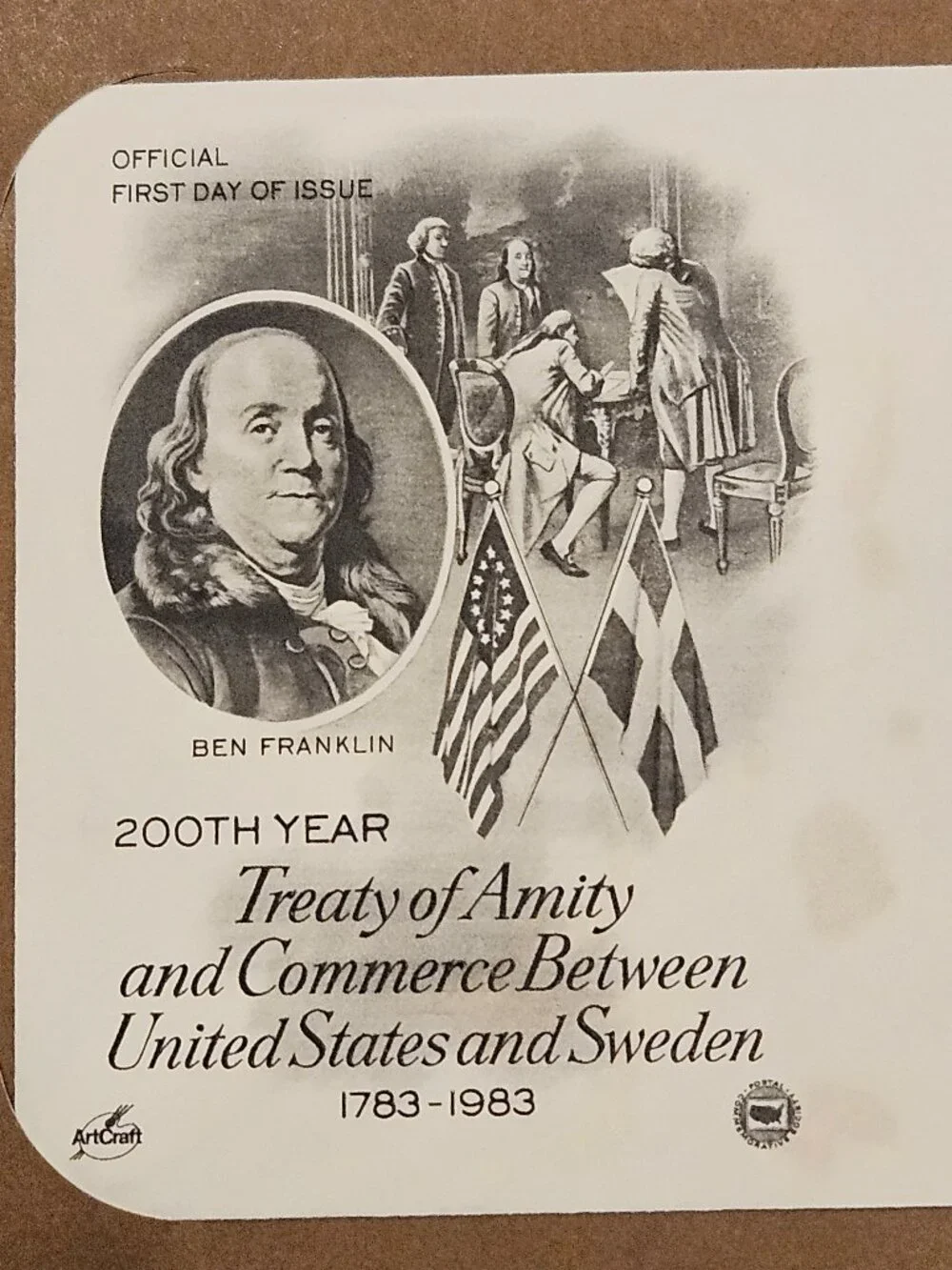 RARE COLLECTIBLE USPS 1ST DAY ISSUE COVER TREATY AMITY & COMMERCE SWEDEN STAMP